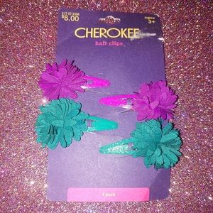$5 Cherokee 4 Pack Hair Clips Purple & Turquoise Floral Clips Hair Accessories